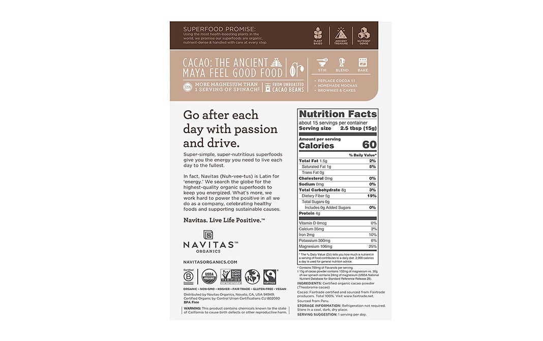 Navitas Organics Cacao Powder    Pack  227 grams
